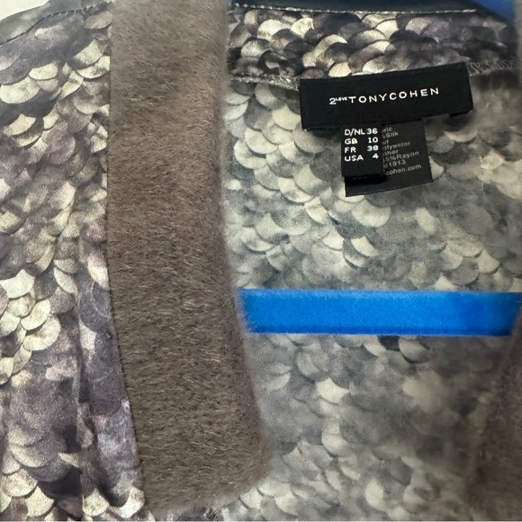 Tony Cohen Silk Top with Faux Fur & Leather Trim Size 4 - Picture 5 of 10